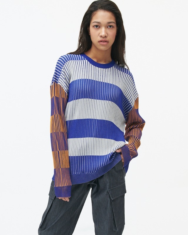 DOUBLE FACED STRIPE PULLOVER (BLUE)